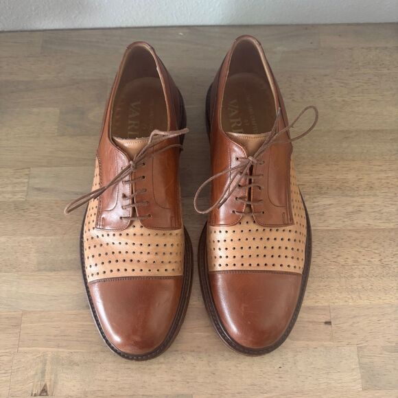 Varda Mens Oxford Dress Shoes Brown Tan Leather Cap Toe Perforated Size 8 main image 8
